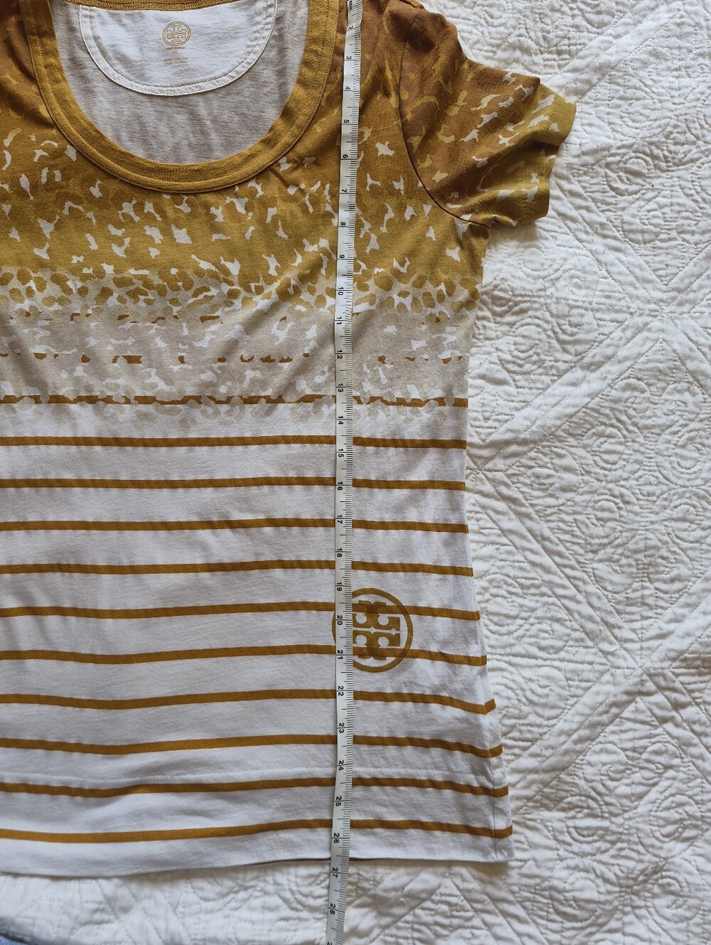 Tory Burch Golden Brown and White Striped Short-Sleeve Tee - Picture 11 of 12
